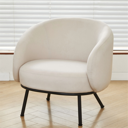 Mid-Century Modern Velvet Accent Chair, Upholstered Barrel Armchair with Metal Legs, Comfy Single Sofa Chair for Living Room Bedroom