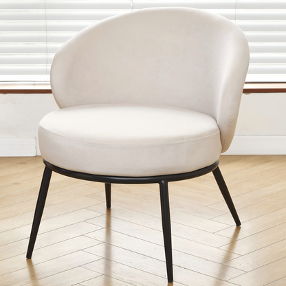Round Velvet Accent Chair, Mid-Century Modern Upholstered Armchair with Metal Legs, Comfy Barrel Side Chair for Living Room Bedroom