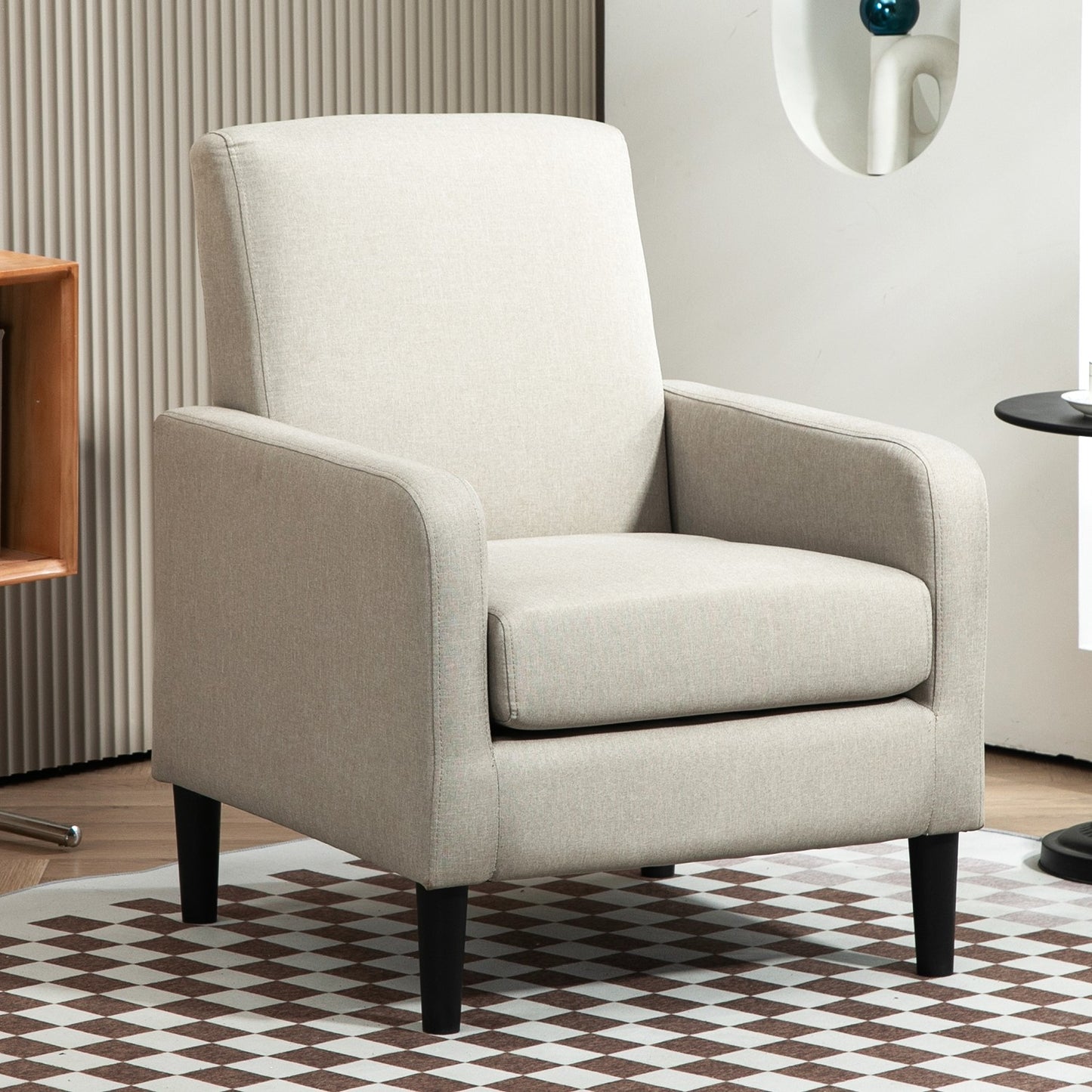 Faux Linen Upholstered Accent Chair, Modern Armchair with Solid Wood Frame, Single Sofa Chair for Living Room Bedroom