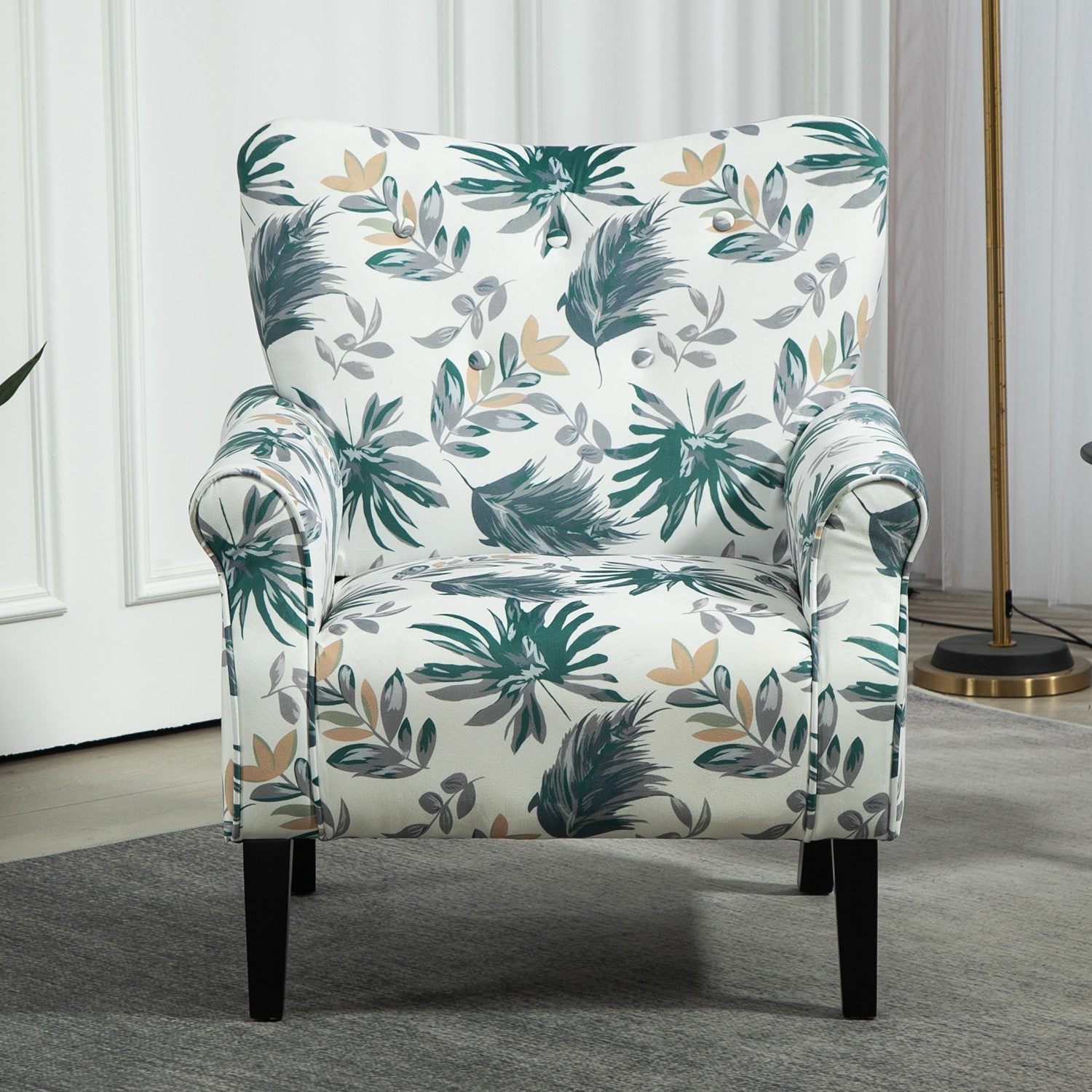 Mid-Century Modern Wingback Accent Chair, Upholstered Fabric Armchair with Sturdy Wood Legs, High-Back Padded Club Chair for Living Room Bedroom Office