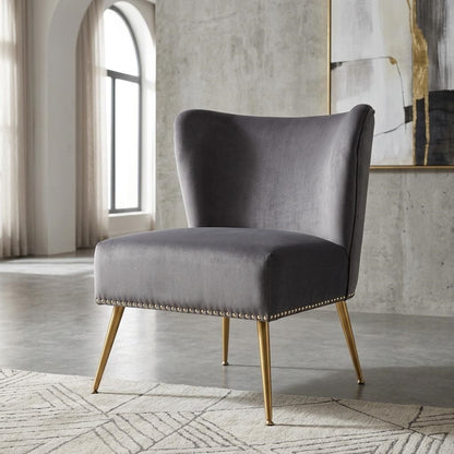 Printed Cloth Accent Chair, Armless Slipper Chair with Metal Legs, Modern Upholstered Side Chair for Living Room Bedroom Small Spaces