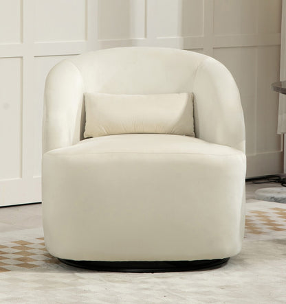 366 Degree Swivel Barrel Accent Chair, Velvet Upholstered Curved Armchair, Fully Assembled Contemporary Leisure Chair for Living Room Bedroom Office