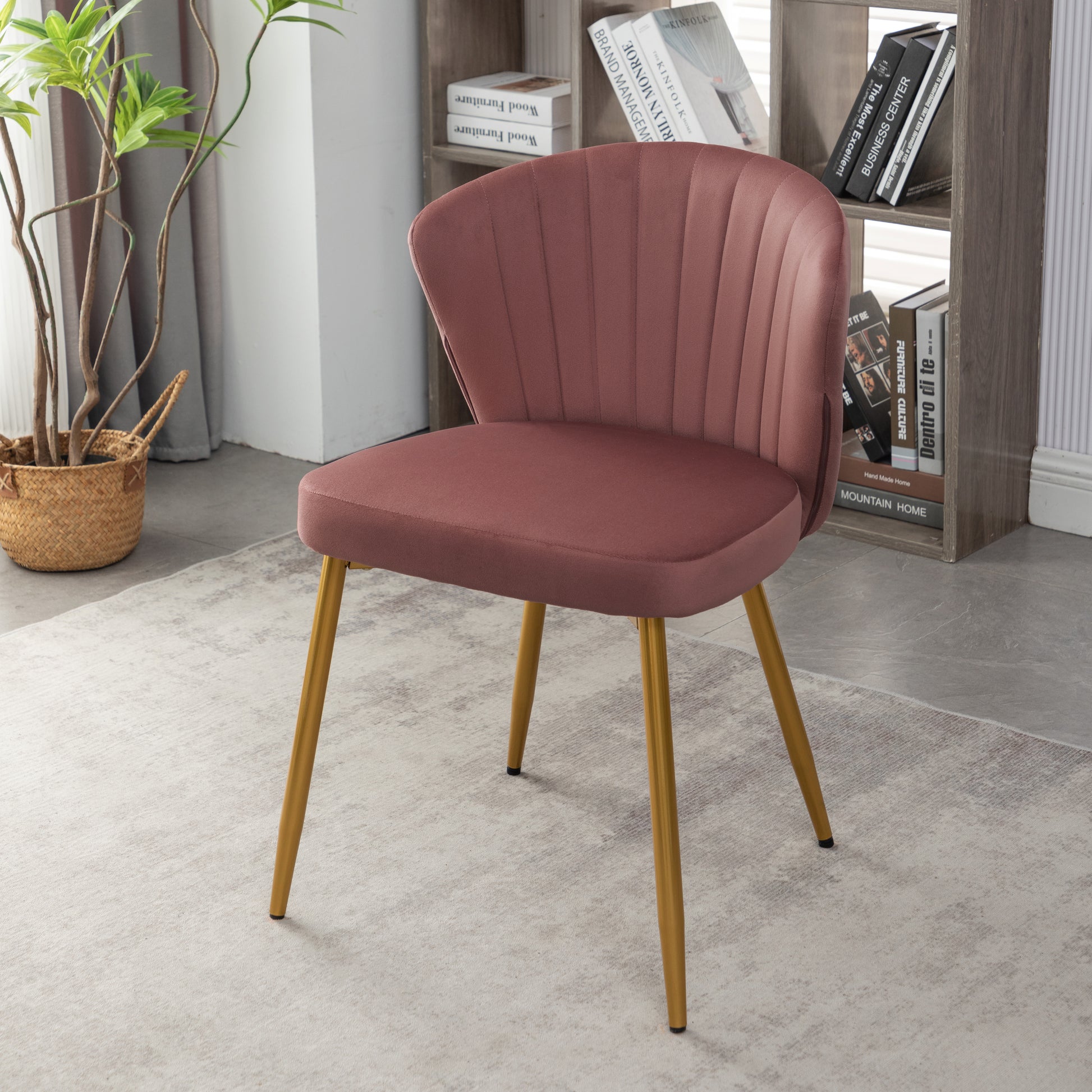 Modern Velvet Armless Accent Chair, Channel Tufted Dining Chair with Gold Metal Legs, Upholstered Side Chair for Living Room Bedroom Small Spaces