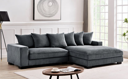 Dark Gray Corduroy L Shaped Sectional Sofa - 4 Seats