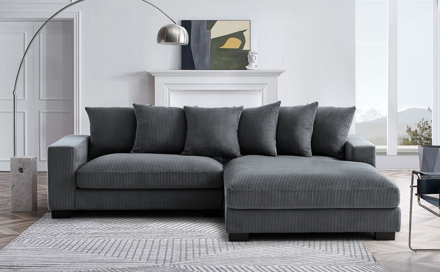 Dark Gray Corduroy L Shaped Sectional Sofa - 4 Seats