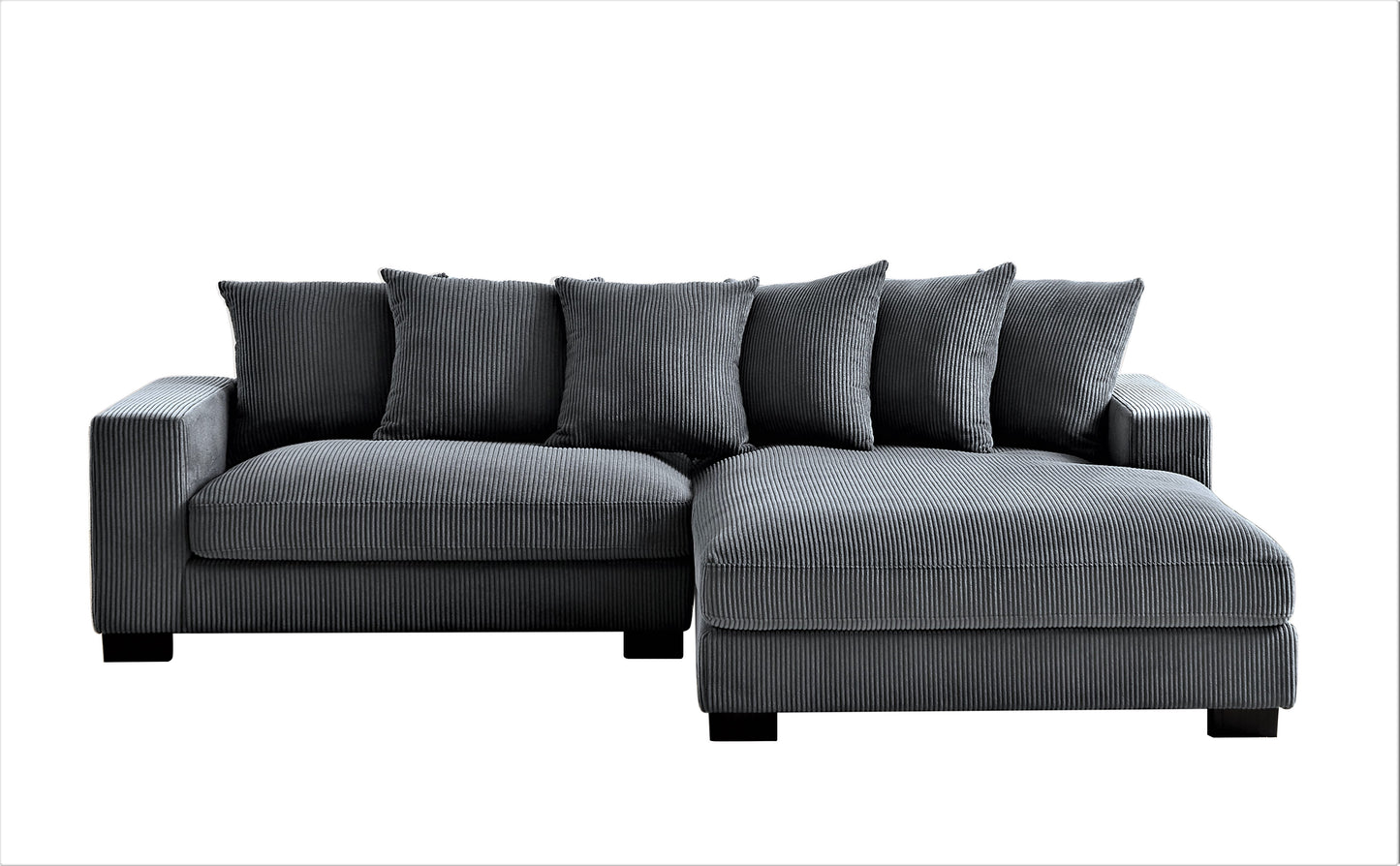 Dark Gray Corduroy L Shaped Sectional Sofa - 4 Seats