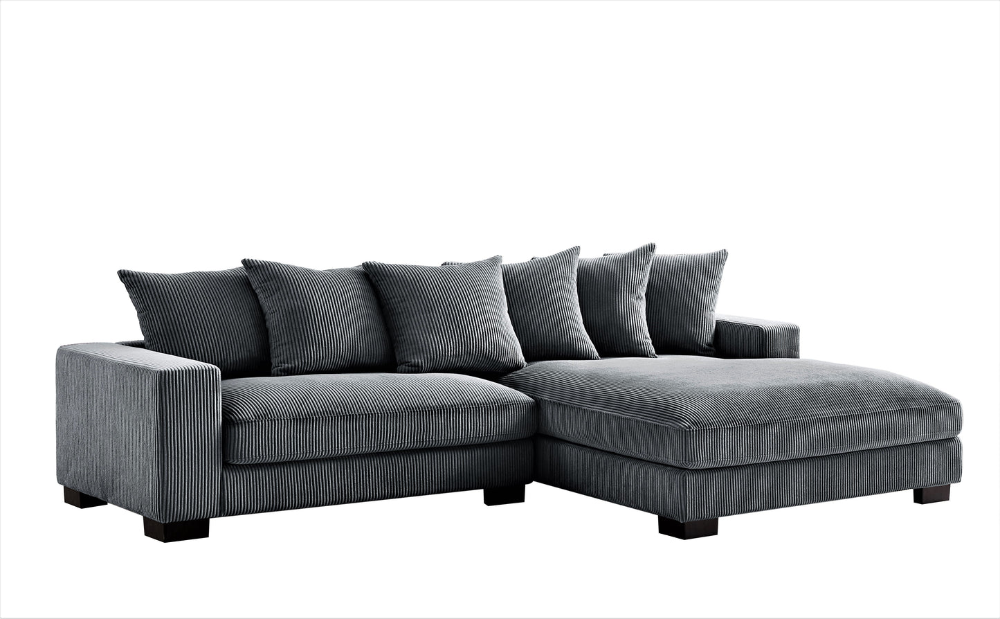 Dark Gray Corduroy L Shaped Sectional Sofa - 4 Seats