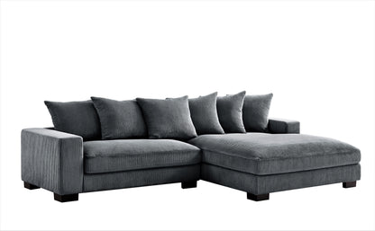 Dark Gray Corduroy L Shaped Sectional Sofa - 4 Seats