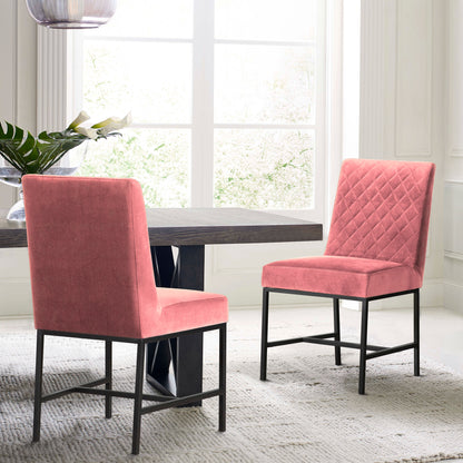 Blenor Pink Velvet and Black Leg Modern Accent Dining Chair- Set of 2
