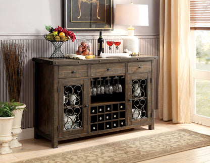 Rustic Walnut 1pc Server Solidwood Metal Functional Storage Drawers Server Scroll