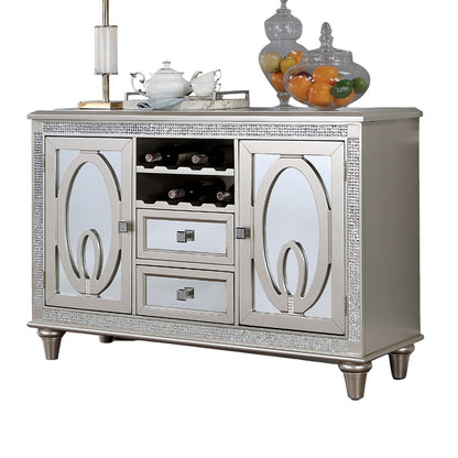 Silver Solid Wood Server Sideboard with Mirror Accents for Dining Room