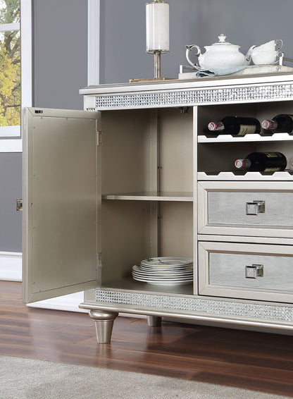 Silver Solid Wood Server Sideboard with Mirror Accents for Dining Room