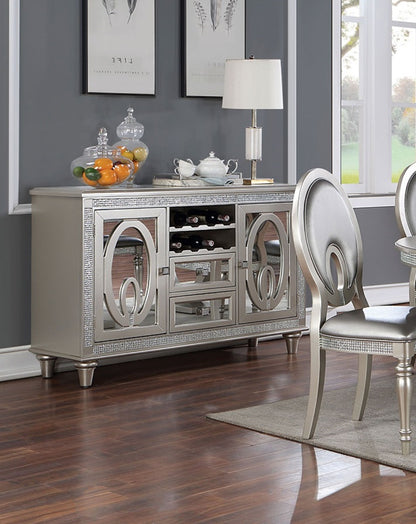 Silver Solid Wood Server Sideboard with Mirror Accents for Dining Room