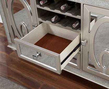 Silver Solid Wood Server Sideboard with Mirror Accents for Dining Room