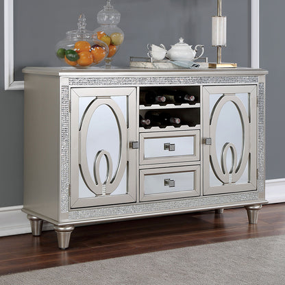 Silver Solid Wood Server Sideboard with Mirror Accents for Dining Room