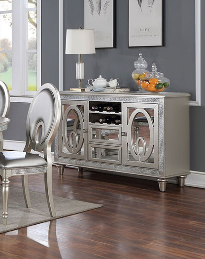 Silver Solid Wood Server Sideboard with Mirror Accents for Dining Room