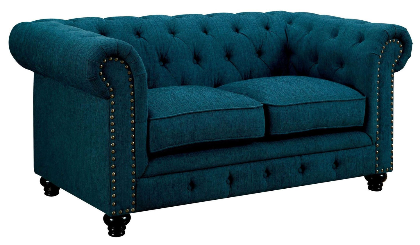 Teal Wood Frame Loveseat - 67.25" Rolled Arms for Living Room