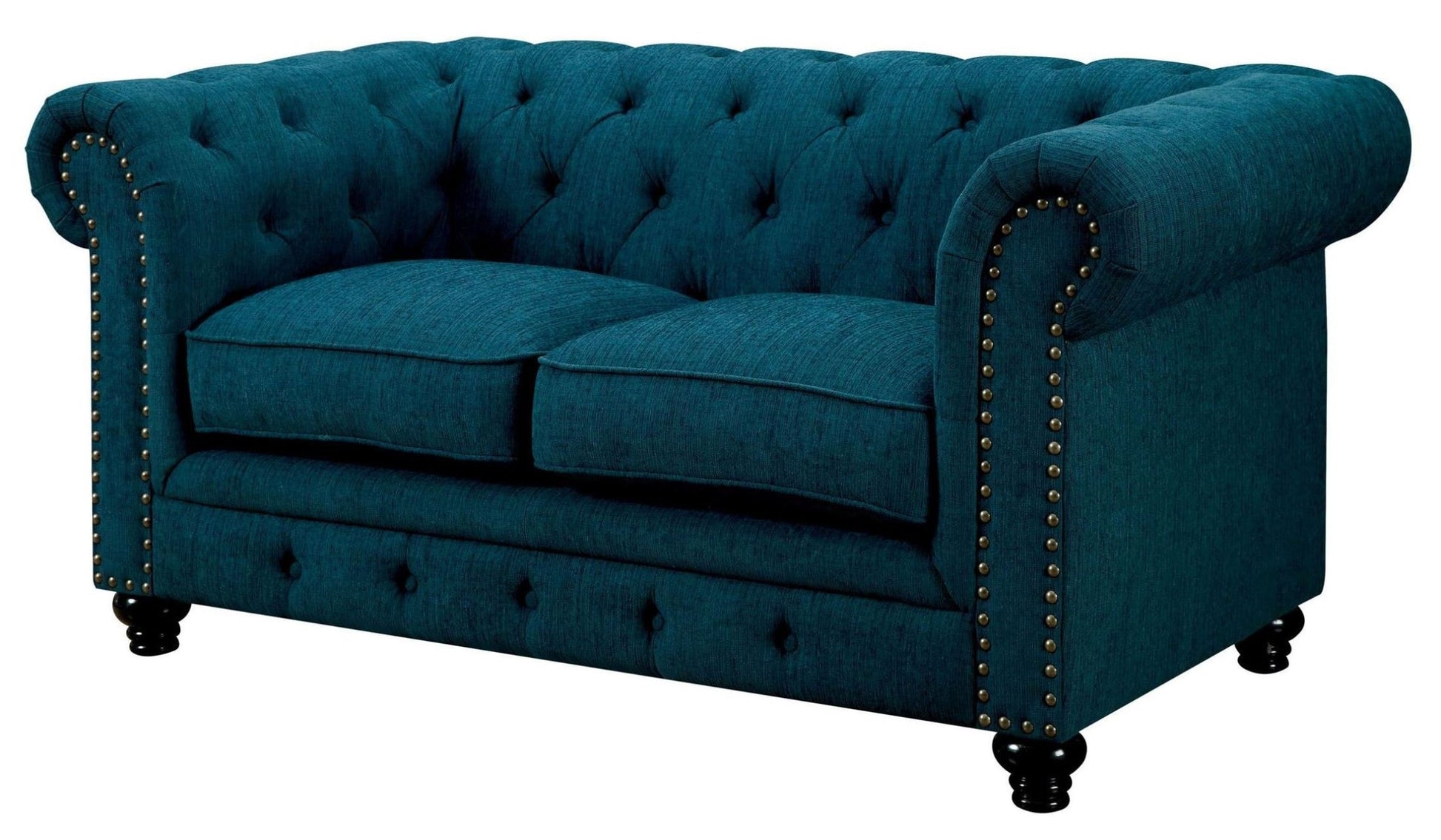 Teal Wood Frame Loveseat - 67.25" Rolled Arms for Living Room