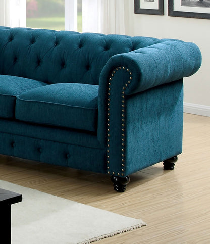 Teal Wood Frame Loveseat - 67.25" Rolled Arms for Living Room