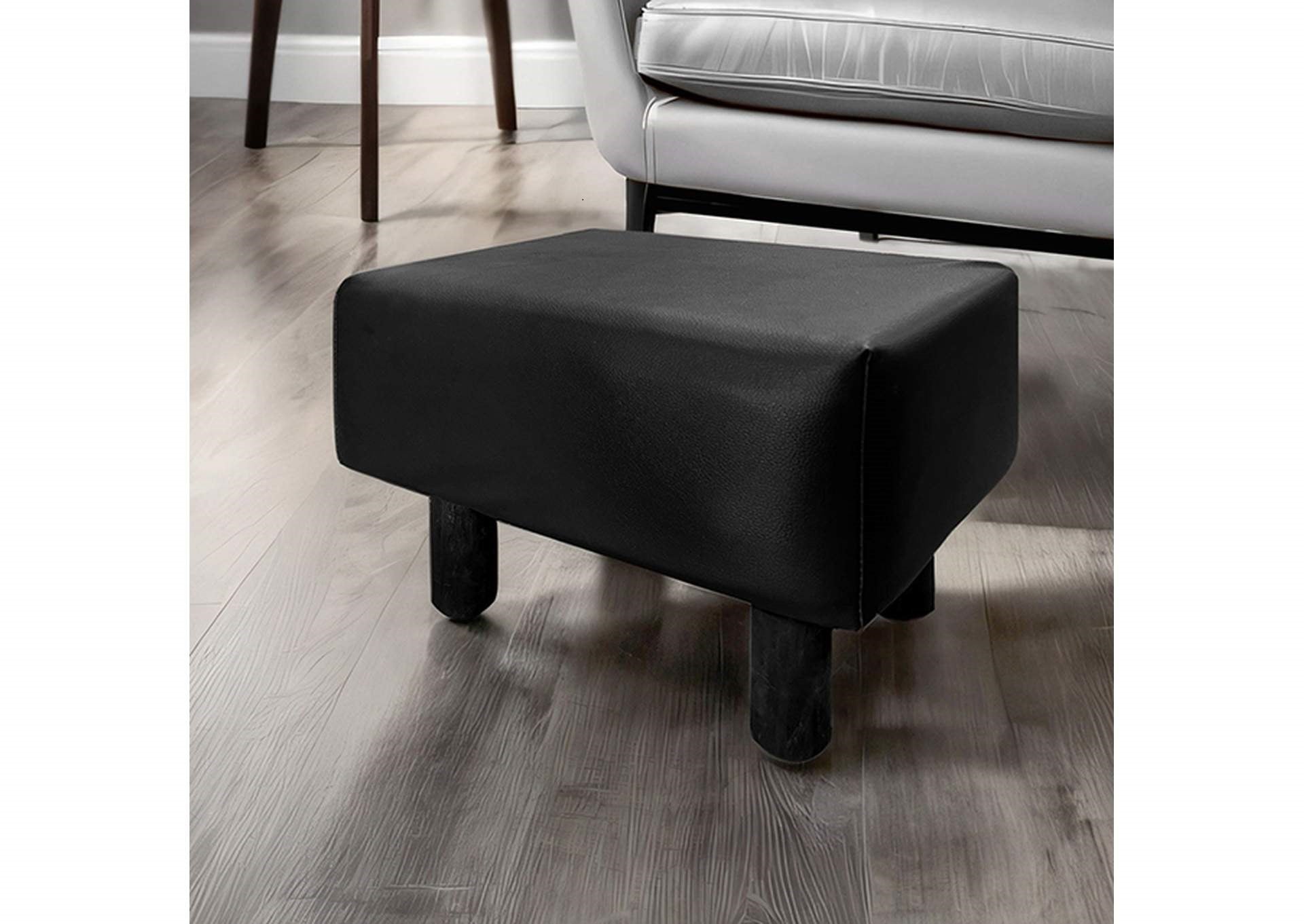 Contemporary Black Leather Footstool Set Of 2pc