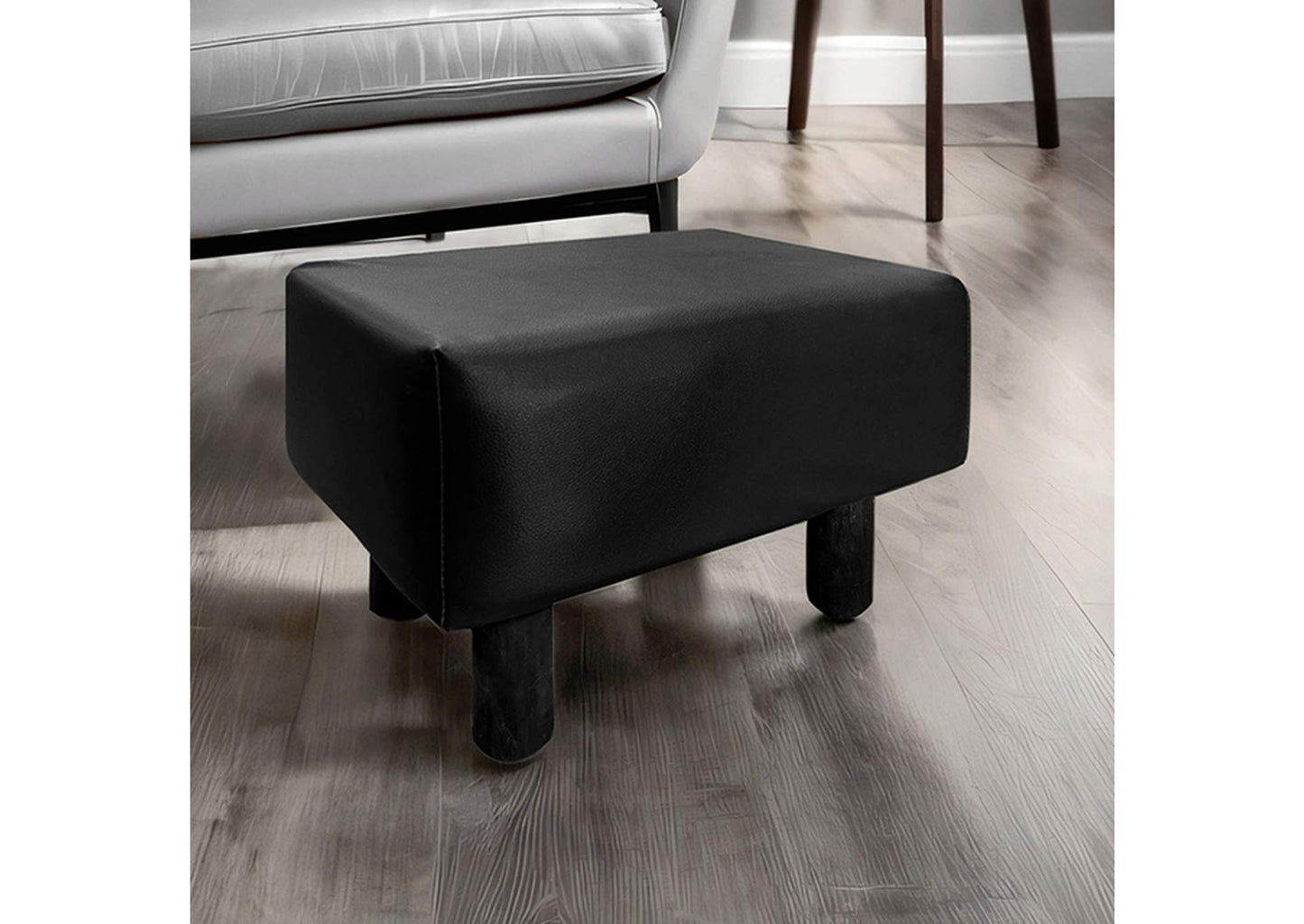 Contemporary Black Leather Footstool Set Of 2pc