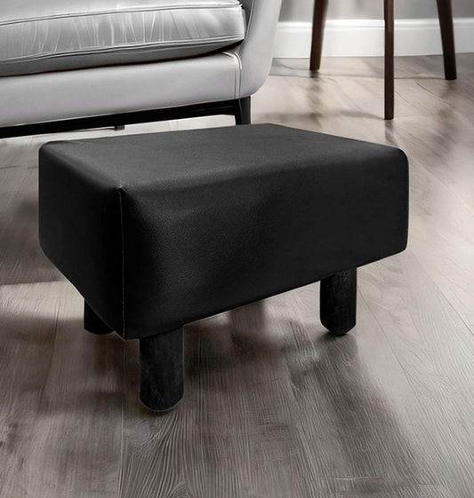 Contemporary Footstool Set Of 2pc, Black Upholstery And Wooden Legs