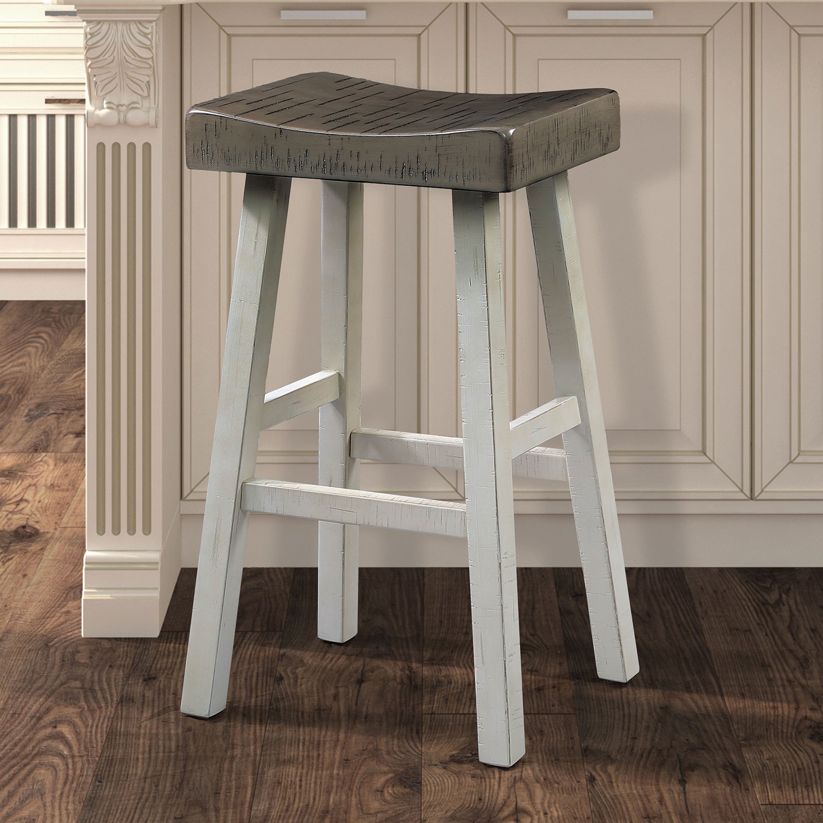Solid Wood Dining Chair Set in White and Gray for Living Room