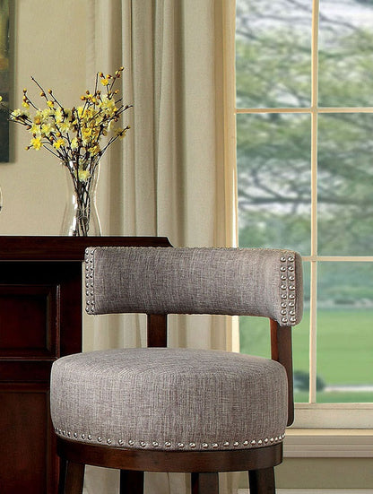 Dark Oak Light Gray 25" Swivel Bar Stool - Kitchen Accent Chair