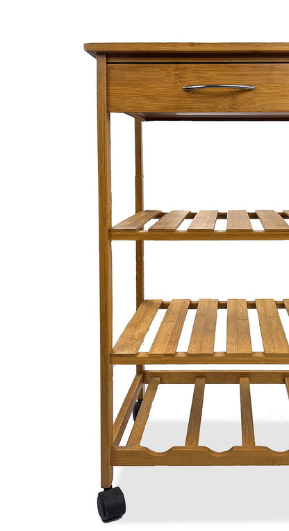 Modern Bamboo Trolley - 3 Shelf Storage Cart