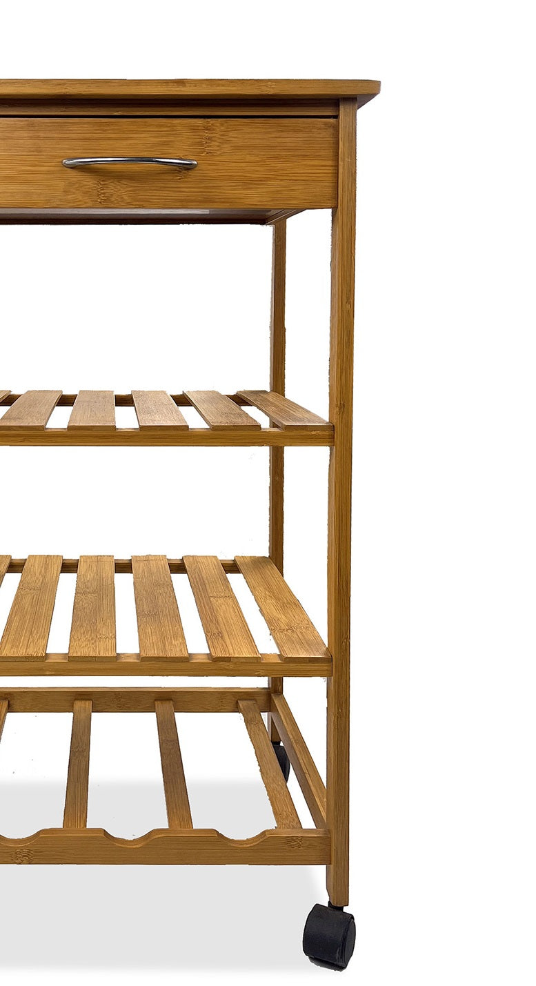 Modern Bamboo Trolley - 3 Shelf Storage Cart