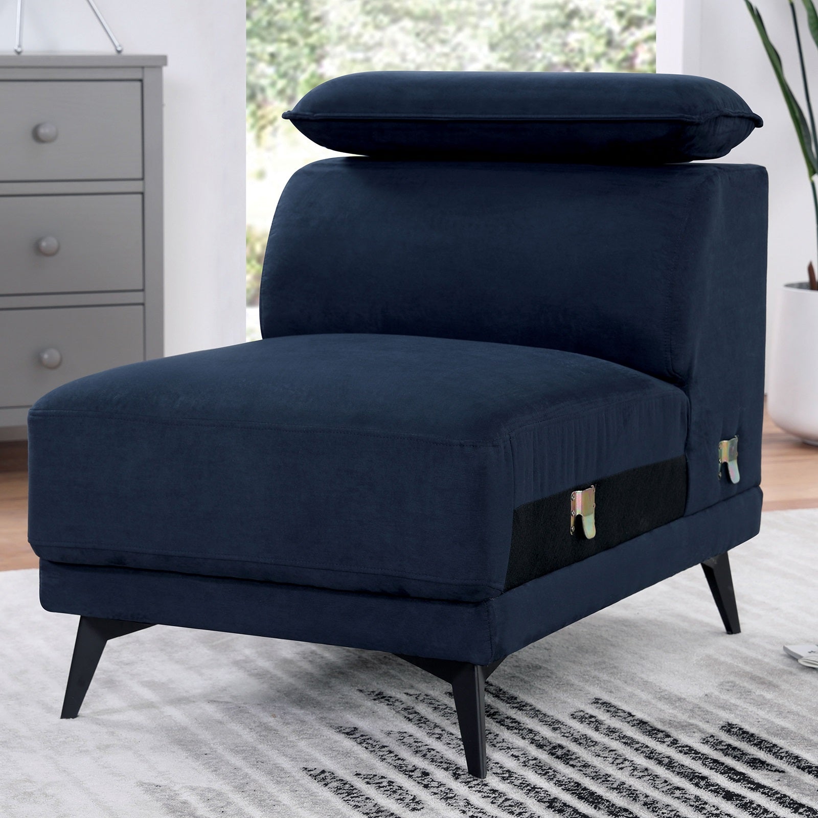 Navy Fabric Armless Chair - Contemporary Style