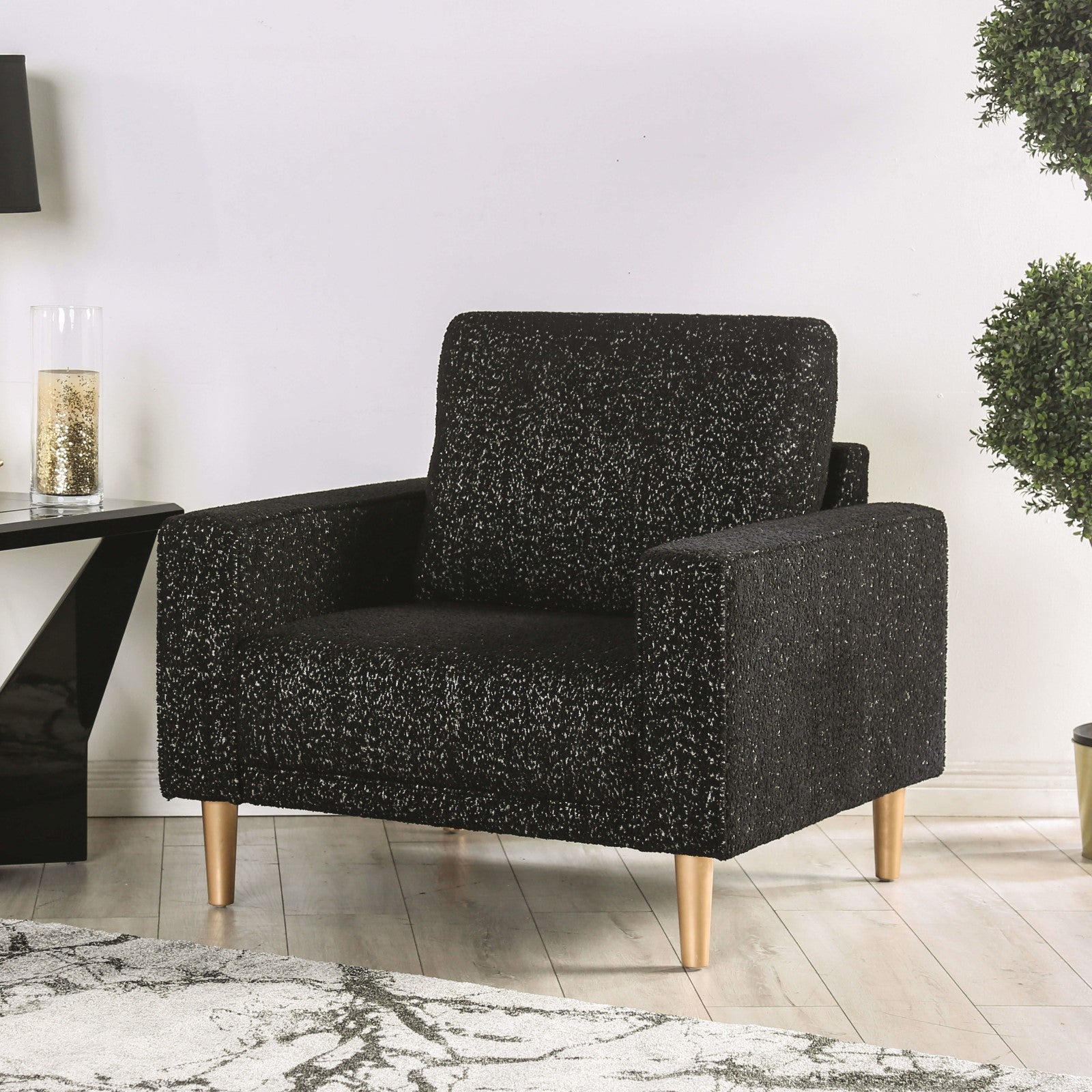 Black Boucle Accent Chair - Contemporary Style for Living Room