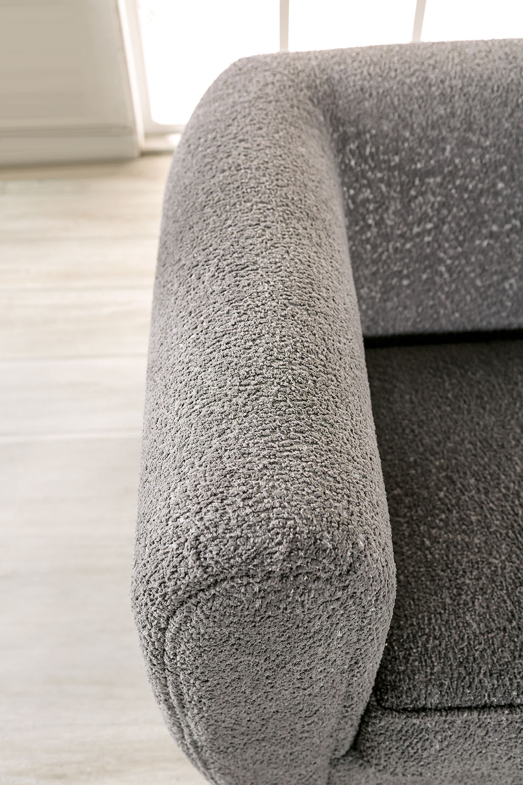 Gray Boucle Accent Chair Contemporary Style Wooden Legs