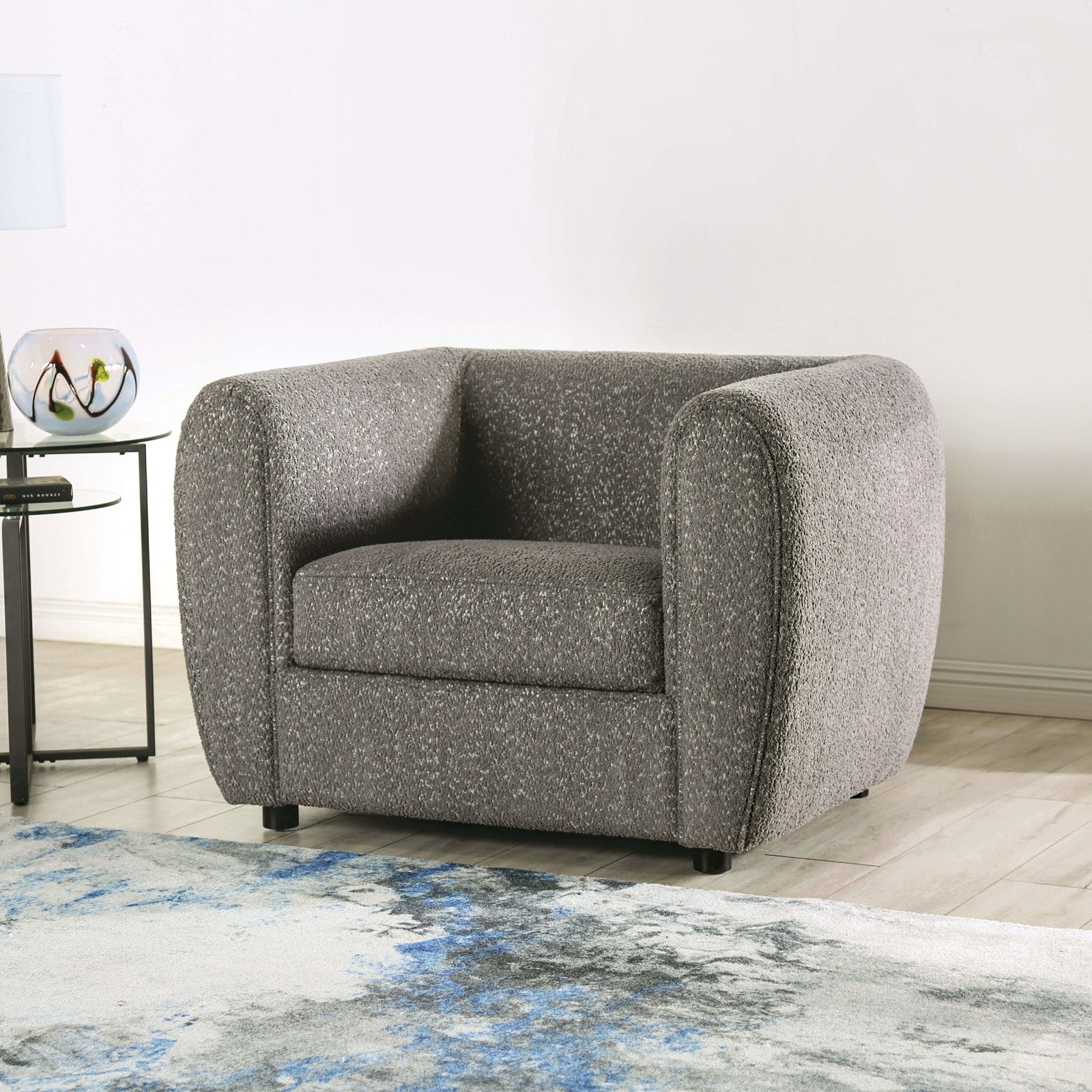 Gray Boucle Accent Chair Contemporary Style Wooden Legs