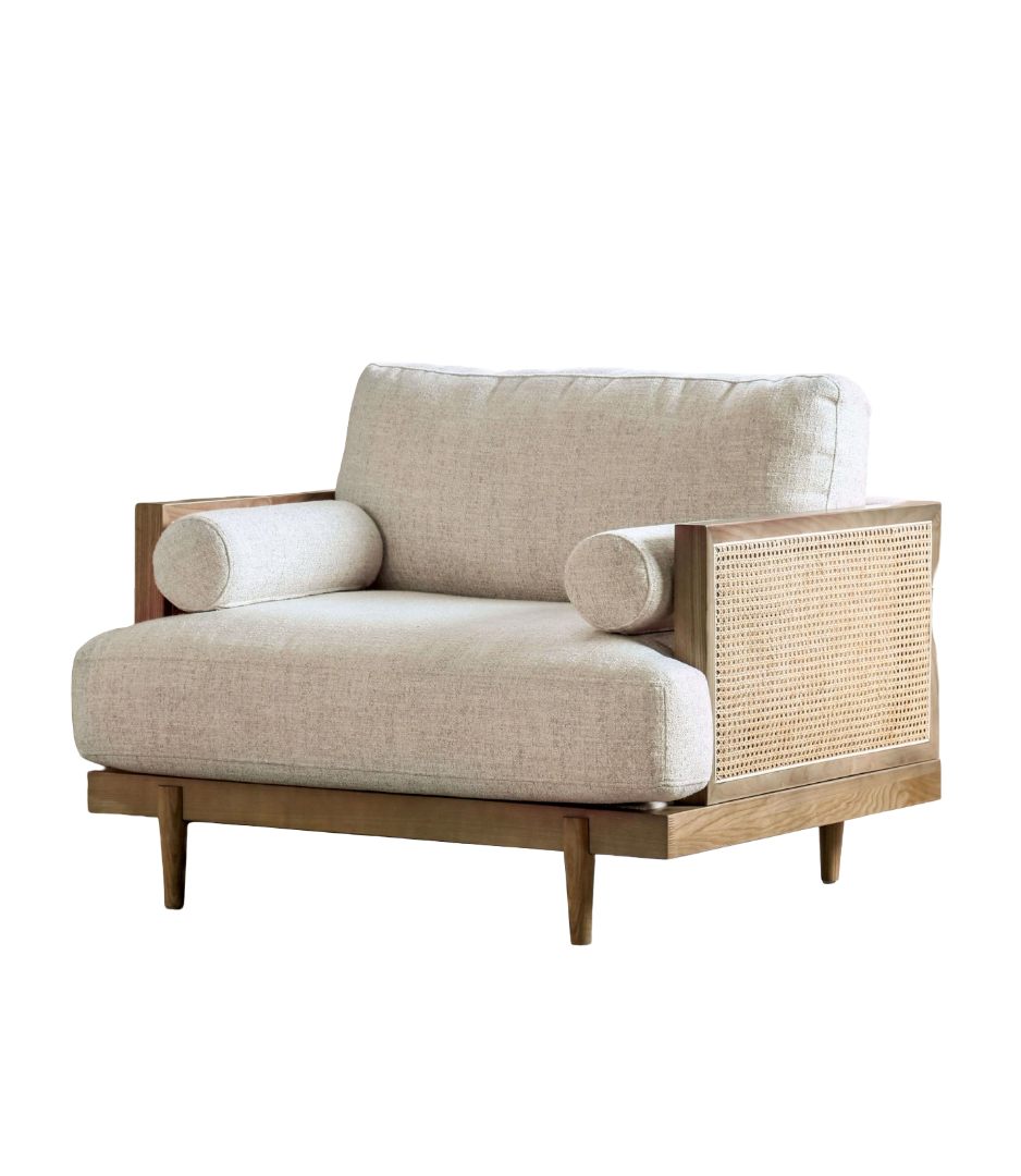 Beige Light Oak Mid-Century Accent Chair for Living Room