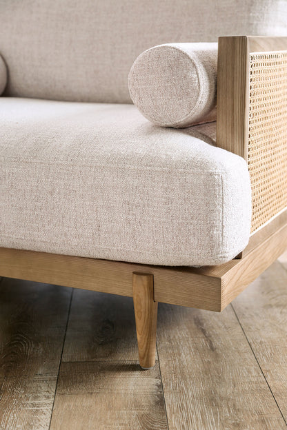Beige Light Oak Mid-Century Accent Chair for Living Room