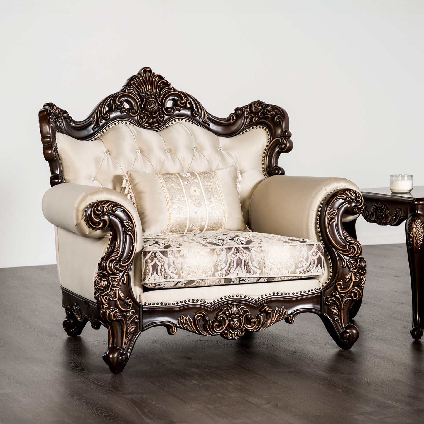 Traditional Leather Accent Chair Dark Cherry Beige for Living Room