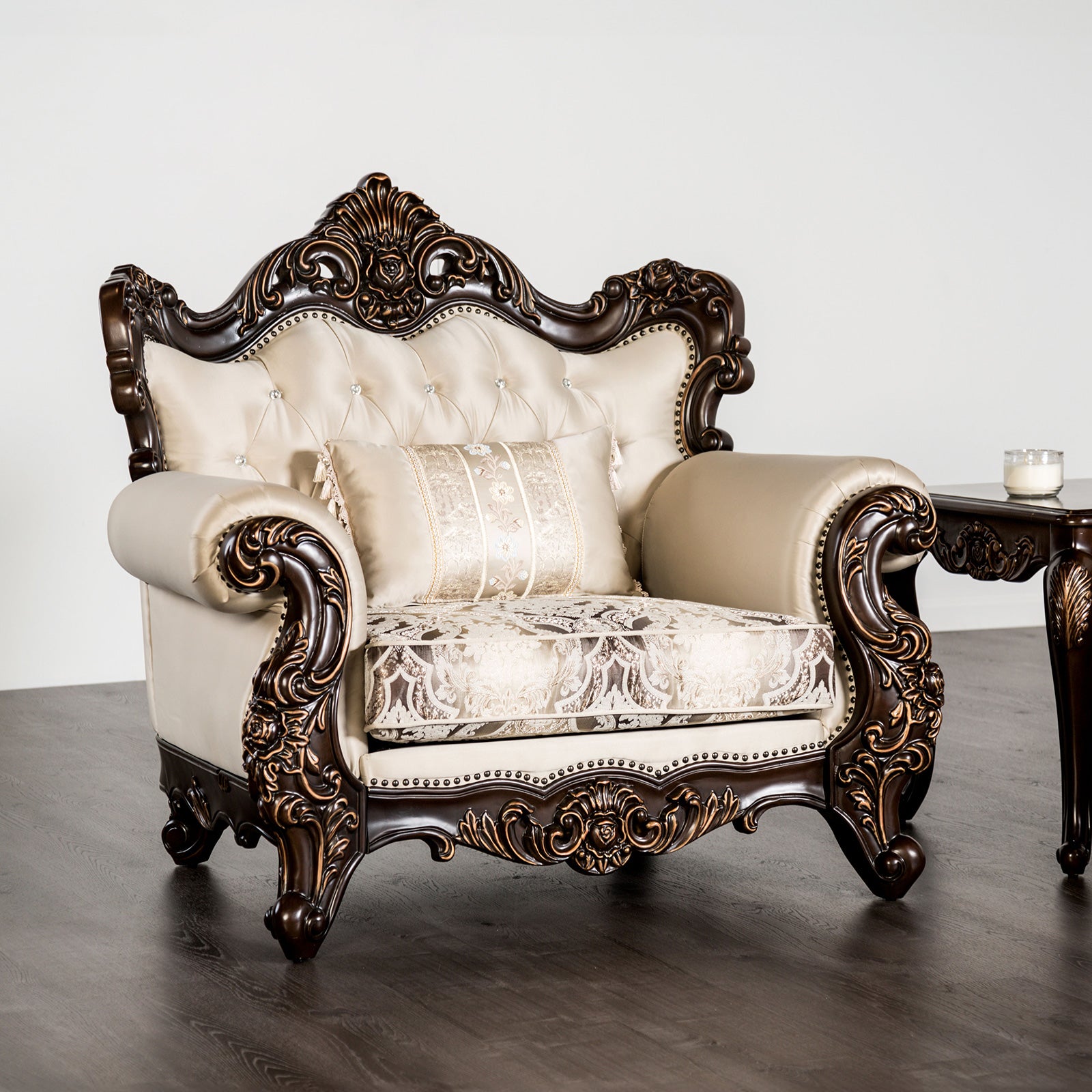 Traditional Leather Accent Chair Dark Cherry Beige for Living Room