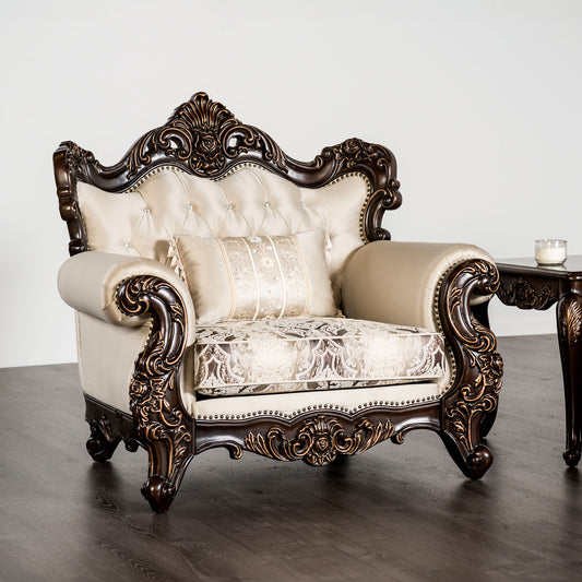 Traditional Leather Accent Chair Dark Cherry Beige for Living Room