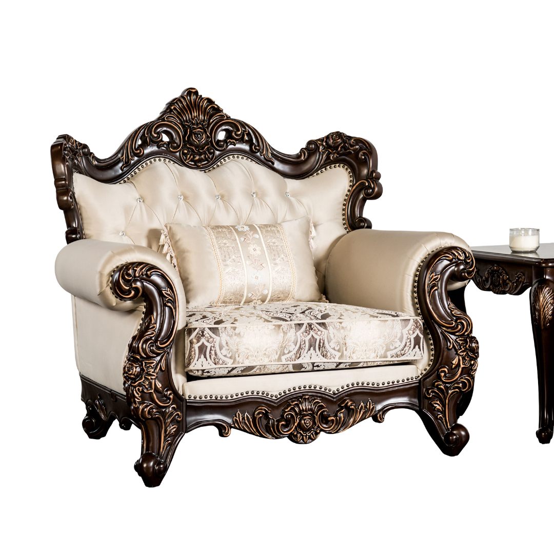 Traditional Leather Accent Chair Dark Cherry Beige for Living Room