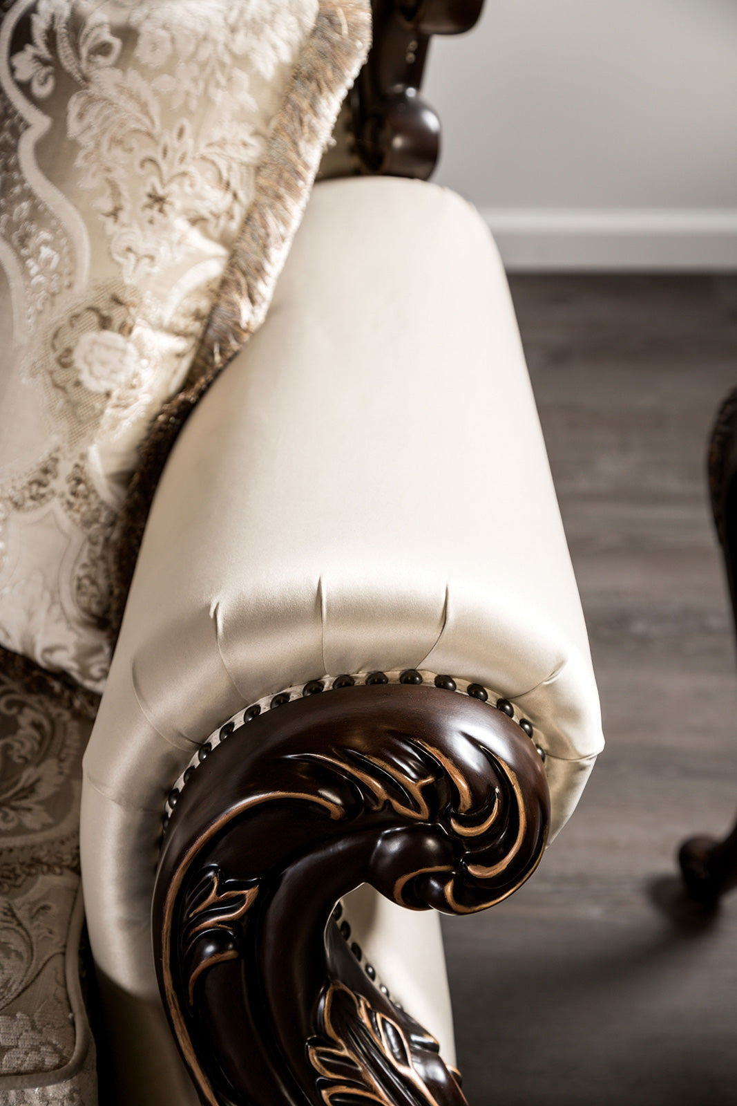 Traditional Leather Accent Chair Dark Cherry Beige for Living Room