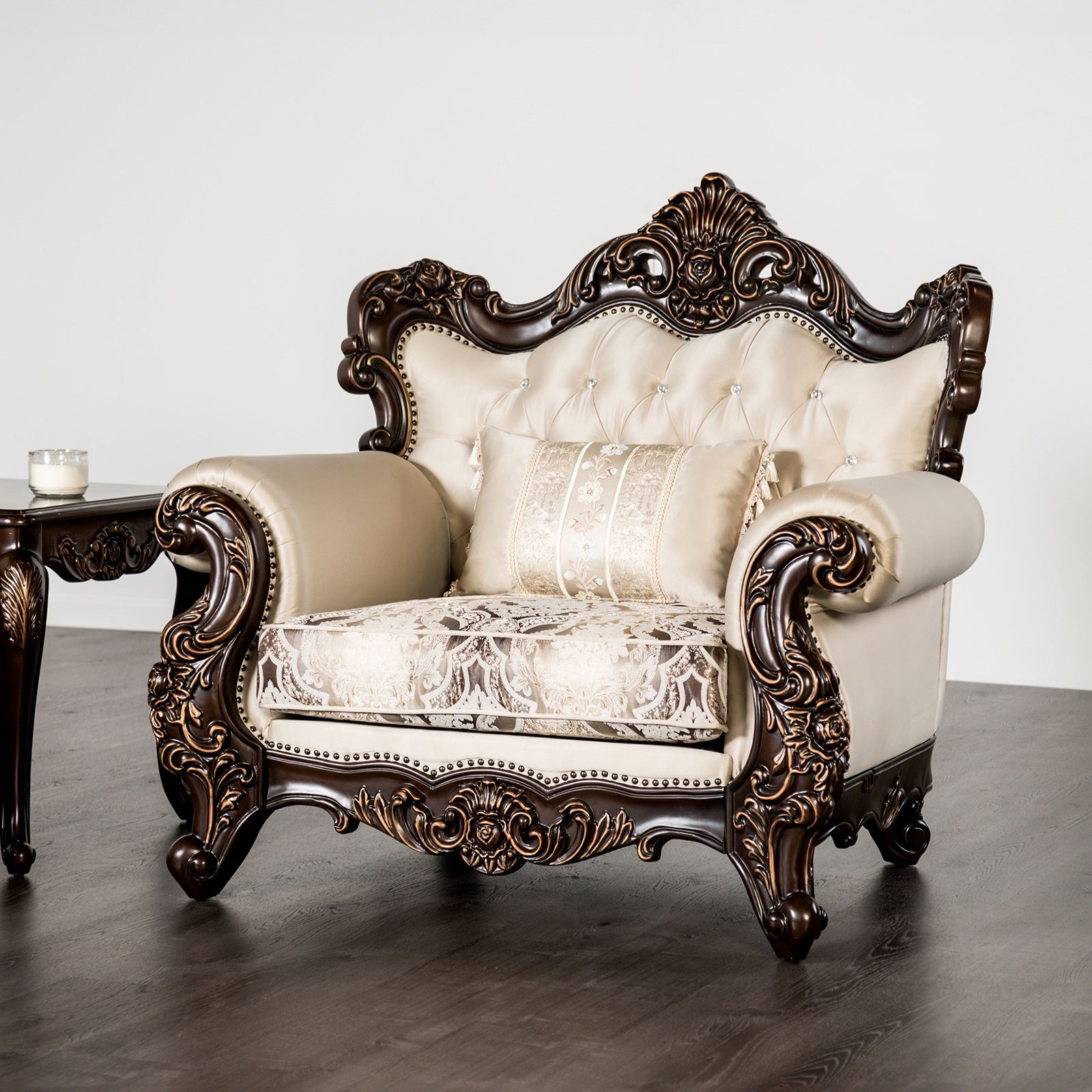 Traditional Leather Accent Chair Dark Cherry Beige for Living Room
