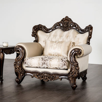 Traditional Leather Accent Chair Dark Cherry Beige for Living Room