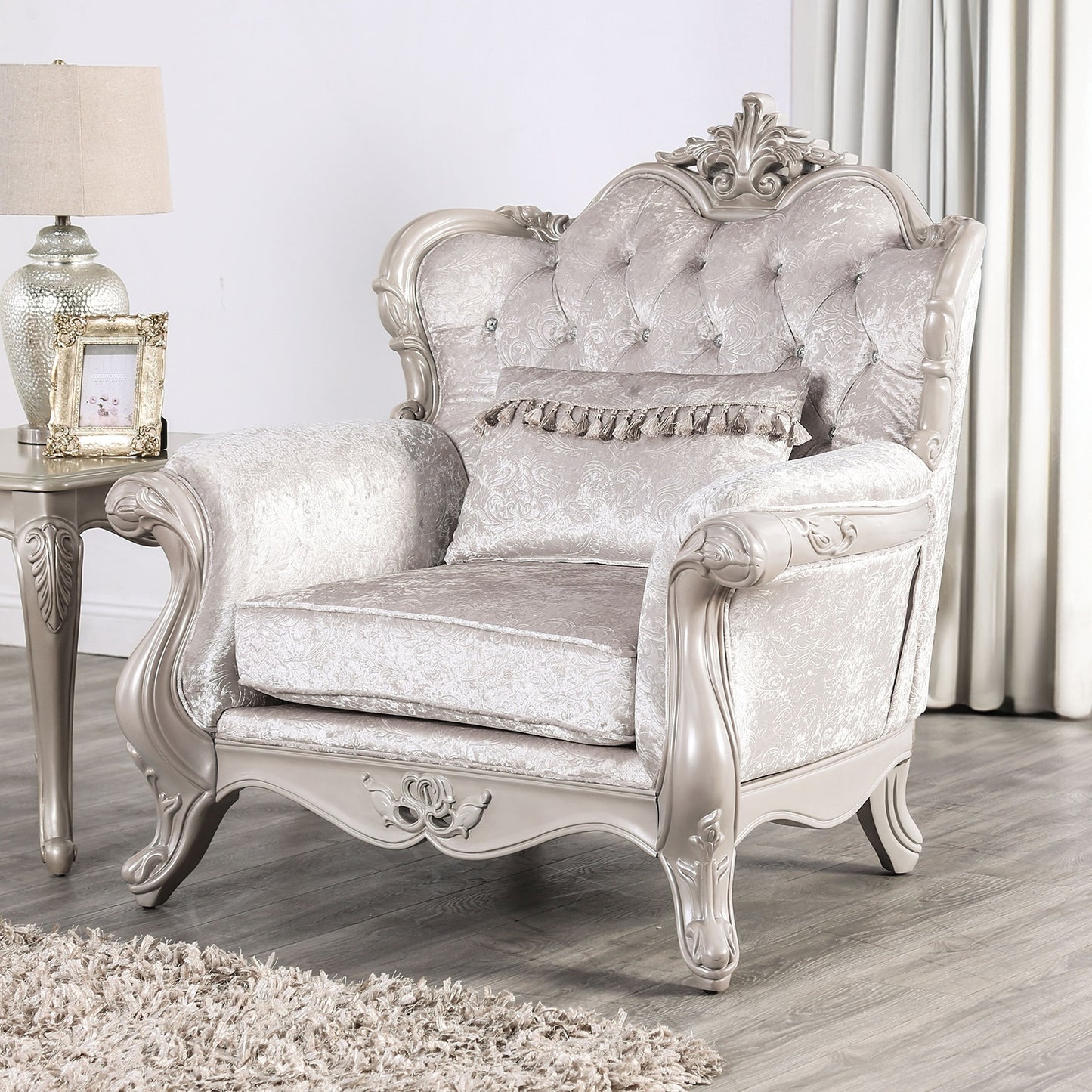 Off White Traditional Fabric Accent Chair