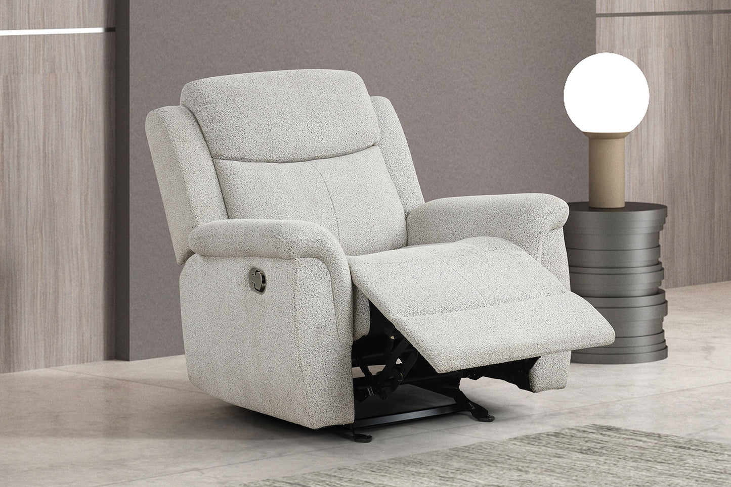 Contemporary Style Manual Glider Recliner Padded Track Arms Light Gray Finish Primary Living Room