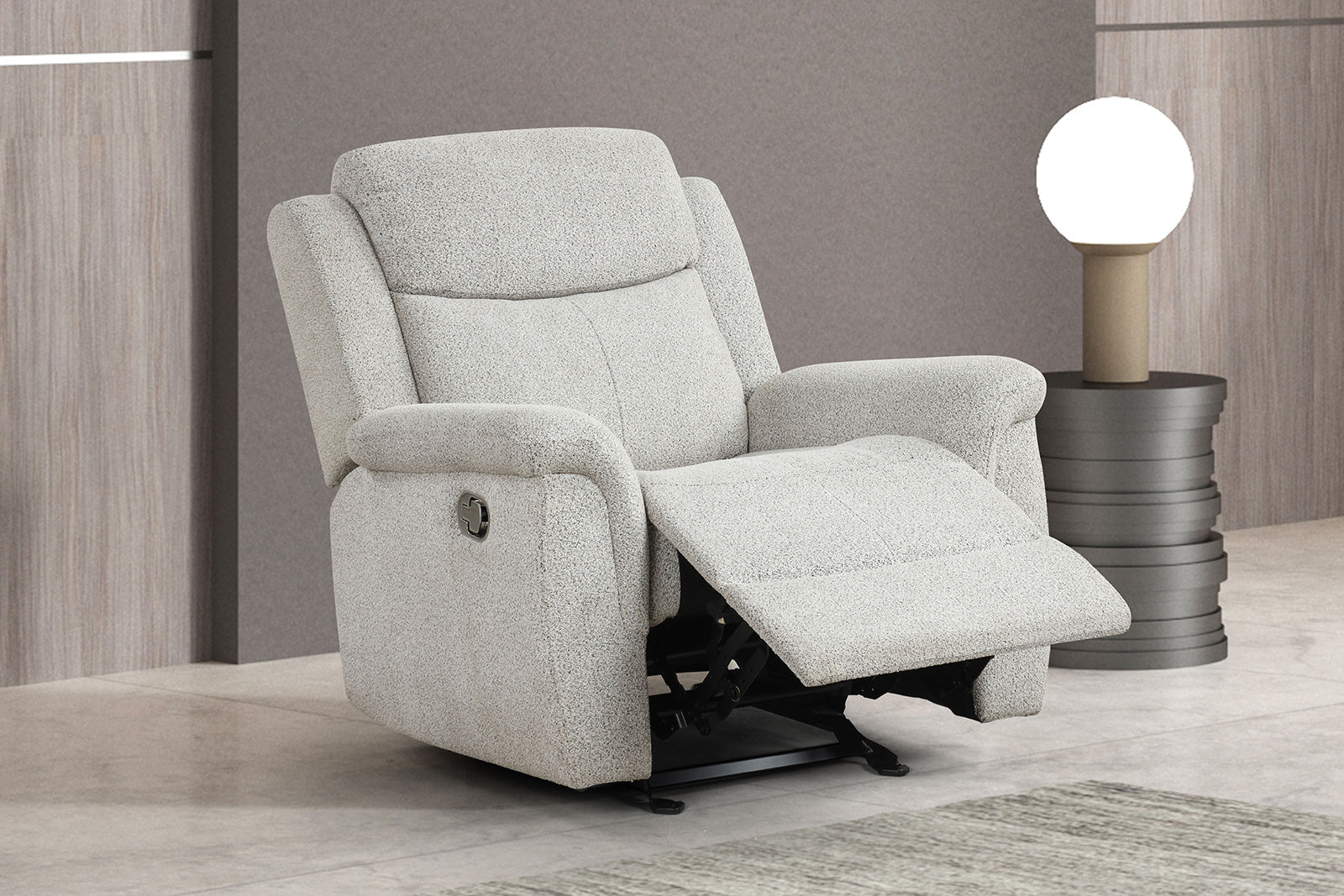 Contemporary Style Manual Glider Recliner Padded Track Arms Light Gray Finish Primary Living Room