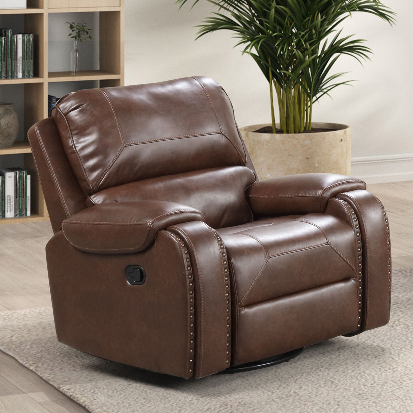 Brown Leatherette Recliner - Transitional Style Primary Living Room