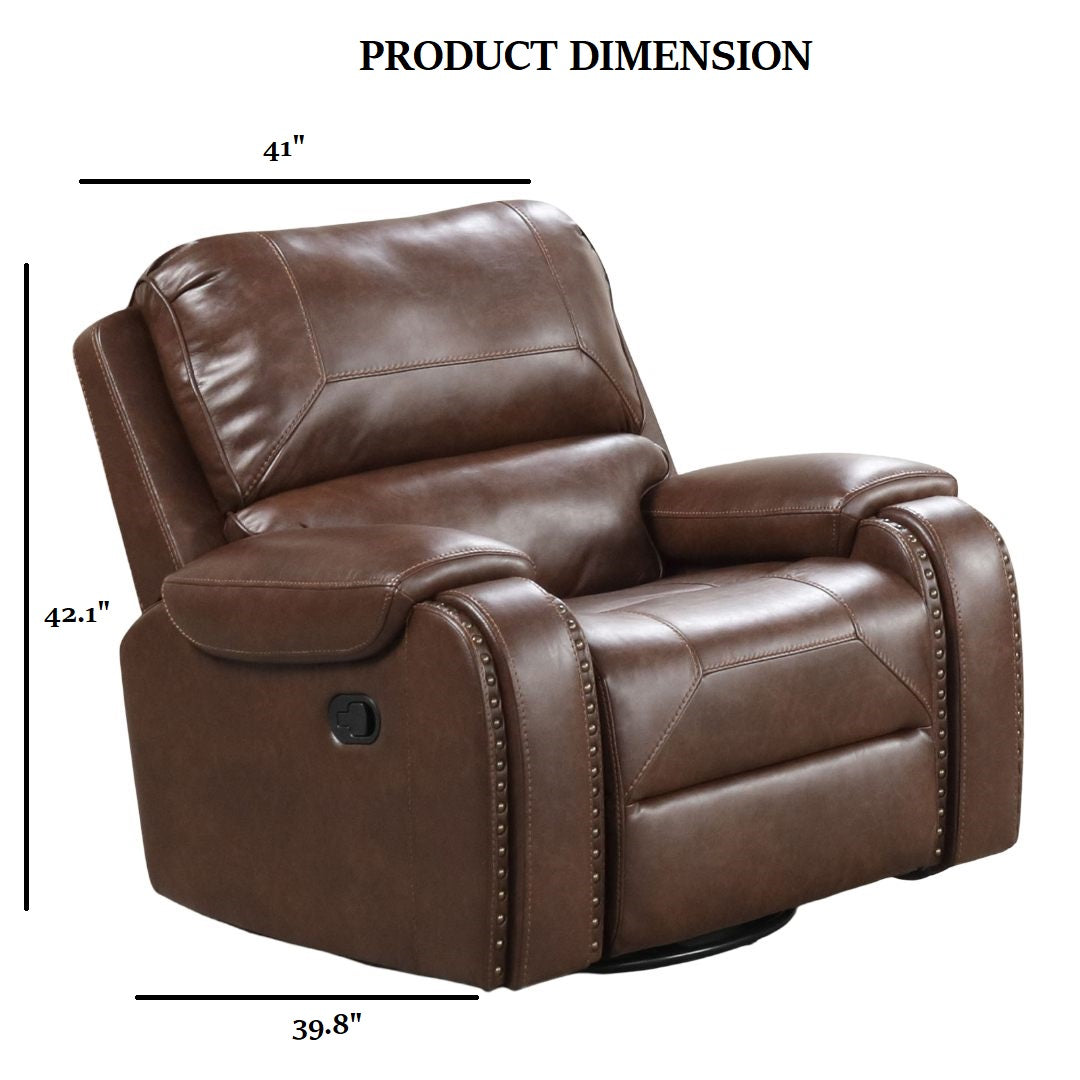 Brown Leatherette Recliner - Transitional Style Primary Living Room