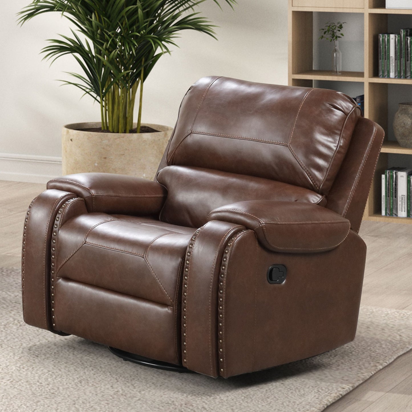 Brown Leatherette Recliner - Transitional Style Primary Living Room