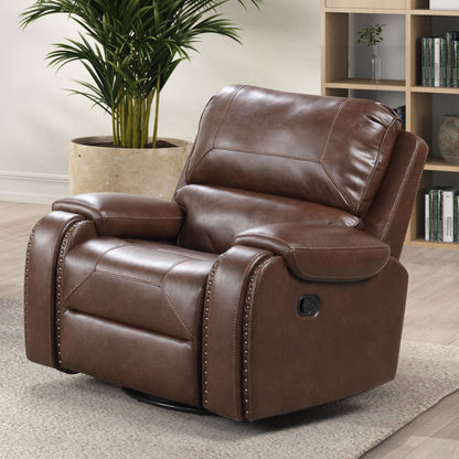 Brown Leatherette Recliner - Transitional Style Primary Living Room